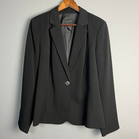 Investments Black One Button Blazer Career Office Jacket Business Casual Size 12 - Picture 1 of 12